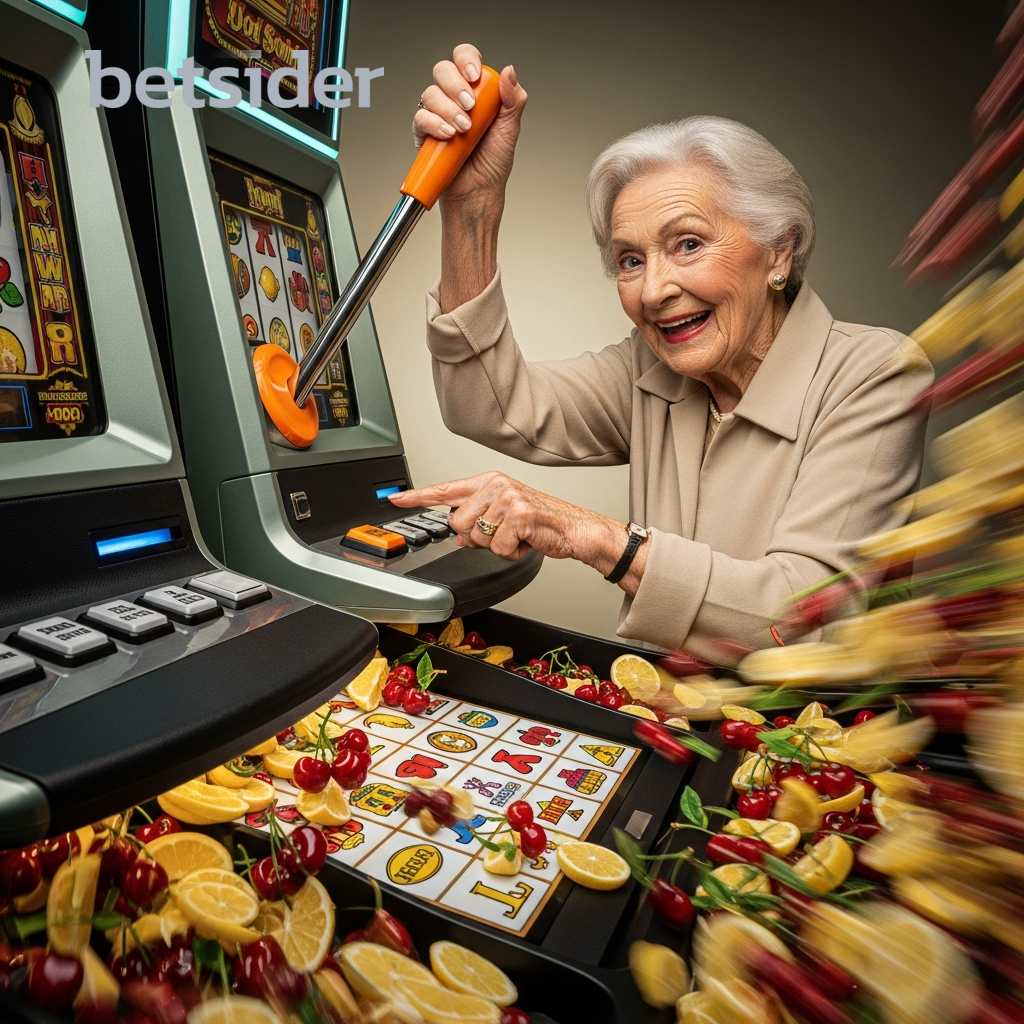 Begeisterter Gewinner an einem Spielautomaten
